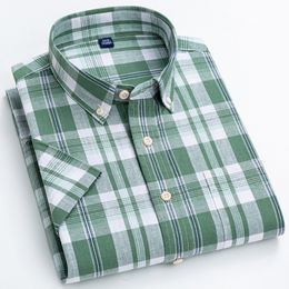 Men's Casual Shirts Summer Stylish Shirt Men Green Plaid CottonLinen Short-sleeved Casual Breathable Comfort Button Up Solid Male Clothes 230321