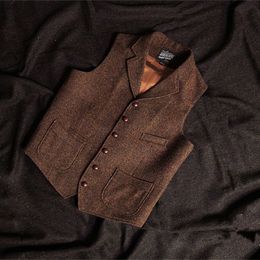 Men's Vests Men's Vest Waistcoat Steampunk Jacket Brown Vests for Men Formal Steam Punk Wool Tweed Suit Male Clothings 230321