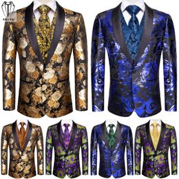 Men's Suits & Blazers Hi-Tie Brand Jacquard Mens Waistcoat Set Vest Necktie Hanky Cufflinks Slim Fit Wedding Party Jacket For Tuxedo Men
