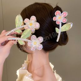 Elegant Rhinestone Colorful Flowers Barrettes Hair Claw Clips For Women Metal Ponytail Claw Clip Hair Accessories Gifts