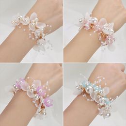 Charm Bracelets Wedding Wrist Flowers Corsage For Bride Bridesmaids Marriage Groomsmen Boutonniere Artificial Silk Rose Bracelet