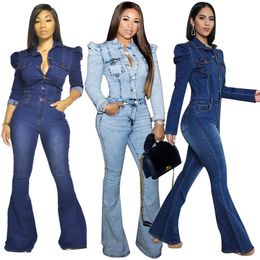 Womens Jumpsuits Rompers Fall Clothes Long Sleeve Jean High Waist Outfit Casual Plus Size Wholesale Drop 230321