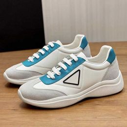 Leather Designer Men America Cup Sneakers Flat Training Casual Running Patent Black Blue Mesh Lace-Up Nylon Men America Cup With Box NO53