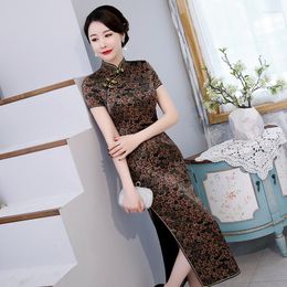 Ethnic Clothing 2023 Spring Summer Mulberry Silk Daily Short Sleeve Chinese Traditional Elegant Women's Slim And Long Cheongsam Dress
