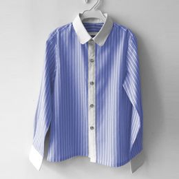 Kids Shirts Kids Boys Autumn Summer Blue White Shirts Striped Long Blouses School Uniform Kids Gentleman Tops Outwear For 6 8 10 12 14 16 Y 230321