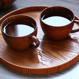 Mugs 260ml Jujubewood Tea Beer Coffee Cup Dining Cups Bar Eco-friendly Drinkware Tableware 1pc/2pcs/4pcs Wooden Teacup With Ears