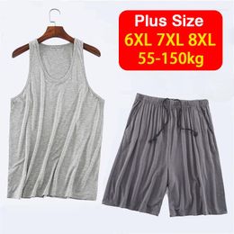 Men's Sleepwear Vest Shorts Pajamas Suit Plus Size 150KG Casual Homewear Loose Soft Modal Set Large Lounge Wear 6XL 7XL 8XL