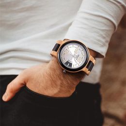 Wristwatches HNATUY Relogio Masculino Wood Watch Men Erkek Kol Saati Calendar Display Japan Quartz Men' Watches In Gift Box