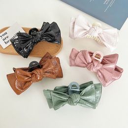 PU Leather Bowknot Hair Claws For Women Girls Elegant Hair Accessories Large Hair Clips Hairpins Claw Clips Headwear