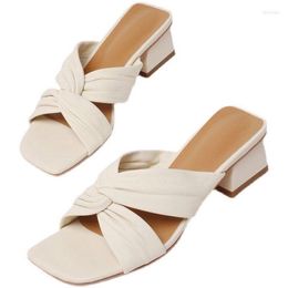 Slippers 2023 Summer Women Sandals Ladies Brand Design Soft Comfortable Cross Pleate Beach Bohemian Sexy Thick High Heel
