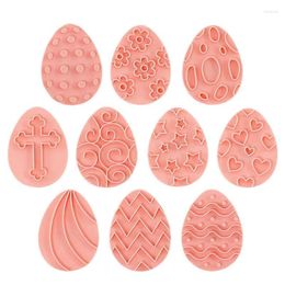 Baking Moulds 10Pcs/set Easter Plastic Cookie Cutter Cartoon Egg Biscuit And Embossers Stamp Tools Party DIY Decoration