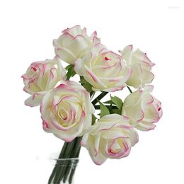 Decorative Flowers Simulation Green Plant Flower Arrangement Artificial Latex Rose Bouquet Wedding Home Living Room Garden Pink White Roses