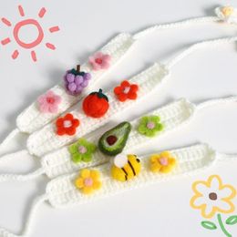 Dog Collars Pet Cat Collar Handmade Variegated Flowers Adjustable Necklace Fruit Bib Suitable For Small Cats Dogs Supplies