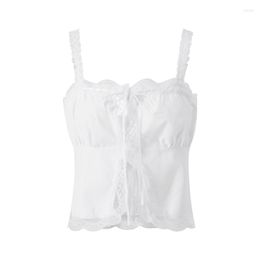 Women's Tanks Xingqing Lace Crop Top Y2k Aesthetic Fairycore Grunge Sleeveless Tie Up Front White Camisole 2000s Women Tees Streetwear