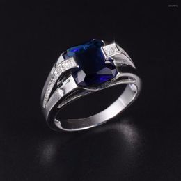 Cluster Rings Classic 925 Streling Silver Square Blue Sapphire Eternal Cocktail Wedding Ring For Men Wome Jewellery Boy Size 8-13