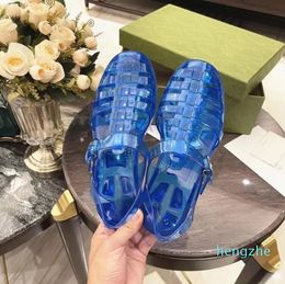 Designer Jelly Slipper Transparent sandal with Double letter Roman Women Flats Sandals Clear Ankle Strap Rubber slippers Crystal Buckle Casual Shoes Flip Flops 01