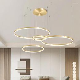 Chandeliers Modern Led Chandelier Home Lighting Brushed Rings Ceiling Mounted Acrylic Living Room Bedroom Pendant Hanging Lamp