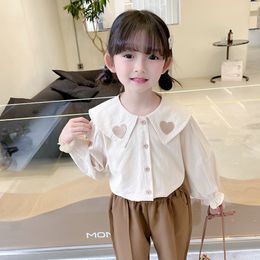 Kids Shirts Spring Girls Embroidered Love Shirt Casual Children's Clothes 230321
