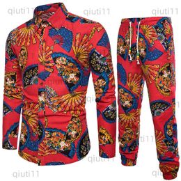 Men's Tracksuits 2020 Spring and Summer New Men's Sets Shirt With Pants Popular Fashion Leisure Suit Full Length Fan Printed Linen 5XL T230321