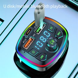 Car Bluetooth 5.0 Charger FM Transmitter PD 18W Type-C Dual USB 3.1A Colourful Ambient Light Cigarette lighter MP3 Music Player