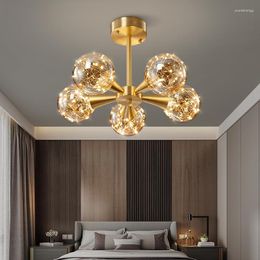 Chandeliers Nordic Ins LED Star Light Magic Bean Glass Ball Chandelier Living Room Modern Bedroom All-copper Hall Main Lamp Luminaria