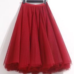 Skirts 3 Layers 85cm Black Pleated skirt Sexy Midi Tulle High Waist Full Lining Adult Tutu Korean Style Women Jupe Femme Faldas 230321