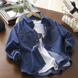 Kids Shirts Spring Boys Denim Shirt Turn-down Collar Casual Children Clothing Long Sleeve Shirts Fashion Kids clothes topstops wear 230321