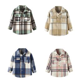 Kids Shirts FOCUSNORM 2-7Y Fashion Kids Girls Boys Shirts Jacket Outwear 4 Colours Plaid Printed Long Sleeve Single Breasted Coats 230321