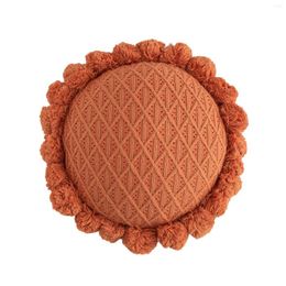 Pillow Hand-knitted Round Wool Throw Detachable Washable Fat Ball Decorating For Camping At Home With Core