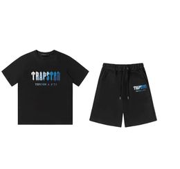 Top Trapstar Neues Herren-T-Shirt mit kurzen Ärmeln, Chenille-Trainingsanzug, schwarze Baumwolle, London, Streetwear, S-XL
