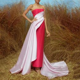 New Arrival Pink Red Prom Dresses 2023 Sleeveless Strapless Satin Women Evening Formal Party Gowns Elegant 2023 Celebrity Robe De Soiree