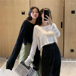 Women's T Shirts Woman Tshirts Sun Protection Clothing T-shirt Women Long Sleeve Loose Crop Top Tops Mujer Camisetas