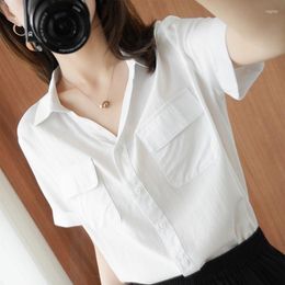 Women's Blouses 2023 Summer Blouse Korean Short Sleeve White Cotton Shirt Womens Tops And Vintage Women Shirts Blusas Feminina Top Y963