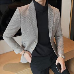 Men's Suits High-quality Houndstooth Men's Blazers Slim Fit Casual Business Dress Suit Jacket Streetwear Wedding Social Coat Groom