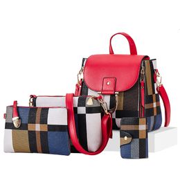 School Bags 4 Pcs Shoulder Set Composite Girls Travel Back Bag Fashion Designer Plaid Women Luxury Quality Leather Backpacks 230320