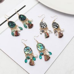 Dangle Earrings Fashion Acrylic Abalone Shell & Zebra Pattern Rope Tassels Gold Colour Brincos Pendientes Brand Jewellery Women