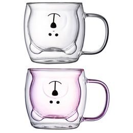 Mugs Double Glass Cup Cute Bear Coffee Animal Double layer Milk Juice Tea Mug Lady Valentine s Day Christmas Gift 230320