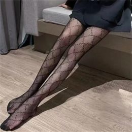 Fashion designer Sexy long stockings women hosiery white and black thin lace tights breathable soft hollow luxury letter printed tight pantyhose sock