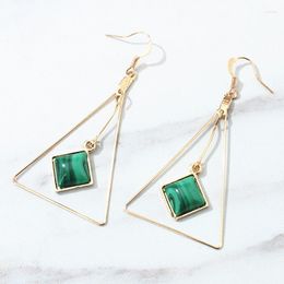 Stud Earrings Fashion Gold Colour Triangle For Women 2023 Geometric Green Texture Stone Square Jewellery Gift