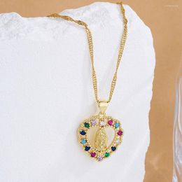 Pendant Necklaces Gold Colour Copper Christian Jewellery Classic Design CZ Virgin Mary & Cross Necklace For Women Men Party