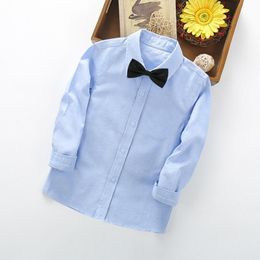 Kids Shirts 2-10 Years Baby Toddler Clothes School Uniform Boys Bow Shirts Long Sleeve Turn-down Collar Kids Shirt For Boys Children's Tops 230321