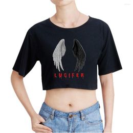 Women's T Shirts Lucifer Season 5 Logo Tee Merch Crop Top Exposed Navel T-Shirt Oversize O-Neck Tops Women Funny Tshirt Fashion