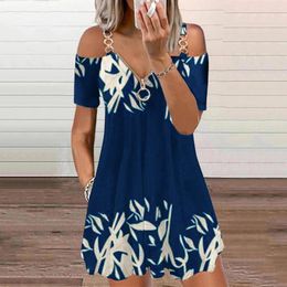 Casual Dresses Women Cold Shoulder Short Sleeve Dress V Neck Zipper Womens Summer For Beach Long Tunic