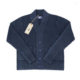 Men's Sweaters BOB DONG Vintage Workwear Robe Indigo Cotton Cardigan Men V-Neck Sweater Blue