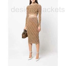 Two Piece Dress Designer Pie Full Letter New Jacquard Knitted Pullover Long Sleeve Top & Half Skirt Fashion High-quality Suit Blue And Khaki 6DKK