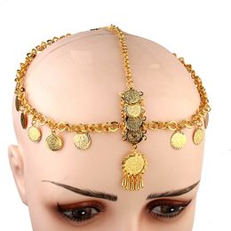 Wedding Hair Jewellery Arabic Coin Head Chain for Women Gold Plated Wedding Hair Accessories Bridal Ethnic Hair Pins and Clips Bijoux De Front Mariage 230320