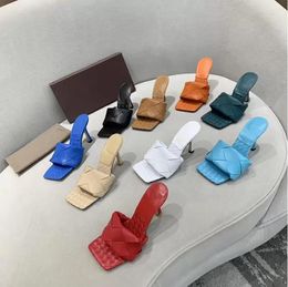 2023 LIDO Square Mules High Heel Intrecciato Slipper Women Lambskin Sandals Fabric Ladies Mules Party Wedding Shoe