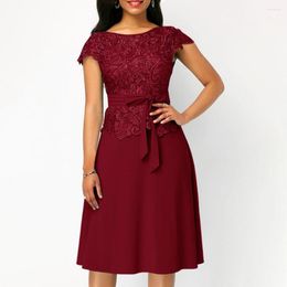 Casual Dresses Women Formal Dress Party Elegant Lace Bandage Summer A-Line Crochet Midi For Cocktail 2023 Female Clothes