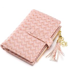 Wallets Wallet For Women 2023 New Korean Fashion Pu Tassel Pendant Short Luxury Woven Wallet Multi-card Bag Coin Purse Wholesale G230308