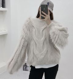 Women's Fur Real Raccoon Knitted Sweater Vest 2023 Famous Female Pullover Warm Fall Winter High Neck Sweaters